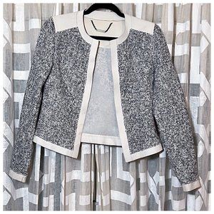 Elie Tahari Jacket Blue Tweed & White Leather
